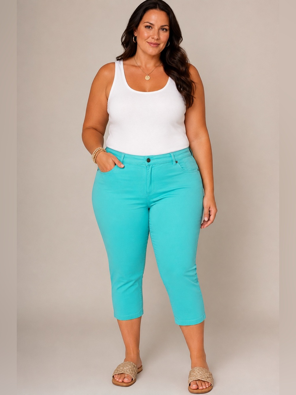 Jessica London Turquoise Aqua Capri Pants Plus Size 20W Y2K Colorful Denim